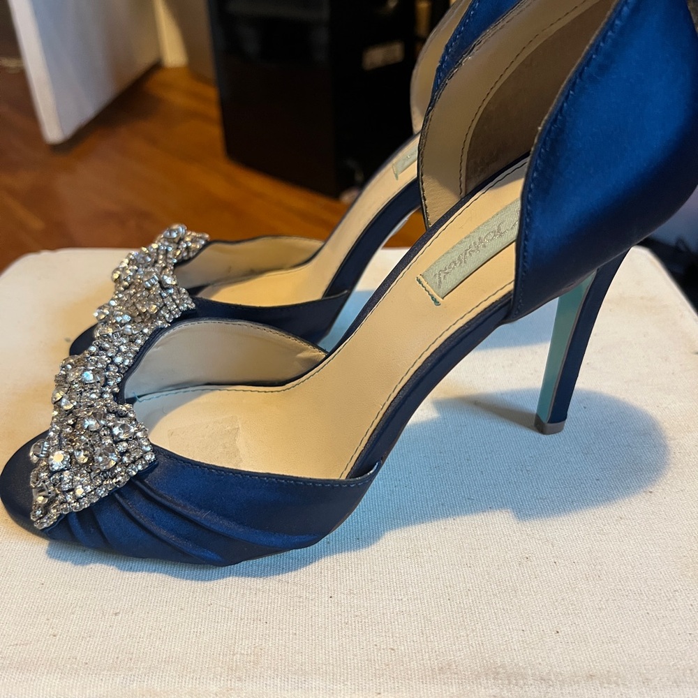 Betsey Johnson Blue and Silver Crystal Embellished Heels - Picture 2 of 6